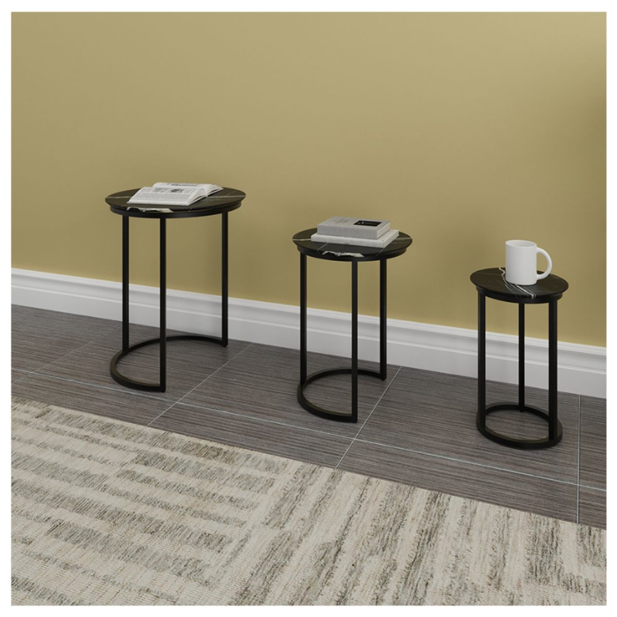 GENERICO - Mesas Tipo Mármol - Set de tres  45cm / 38cm / 30cm BARMER DARK MARBLE