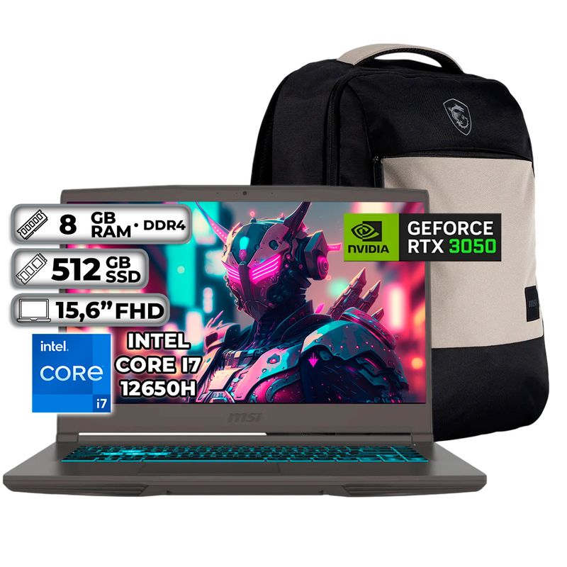 MSI - PORTÁTIL GAMER THIN 15 B12UC INTEL CORE I7-12650H RTX 3050 8GB RAM 512GB SSD 15.6" FHD