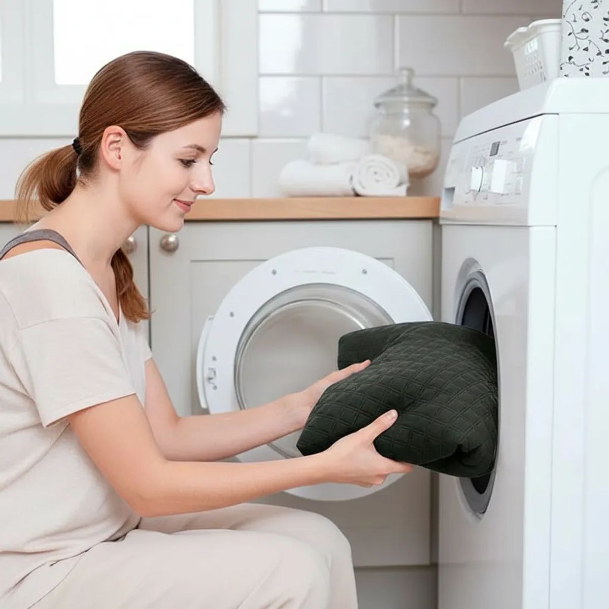 IKSA - Cojín Lumbar Negro en Tela Termosellada y Relleno De Espuma