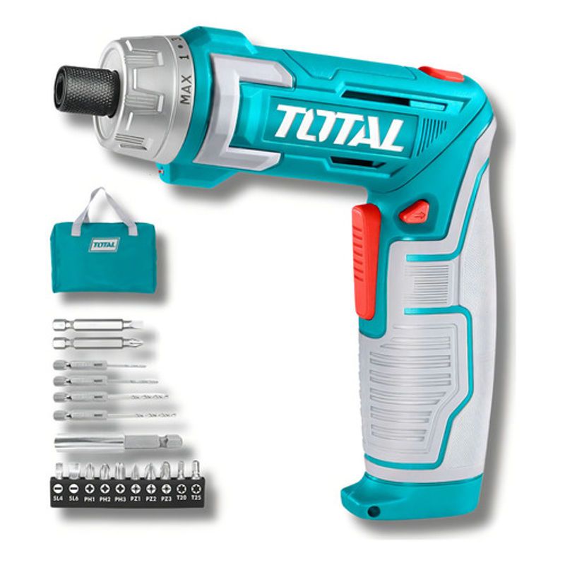 TOTAL - Destornillador 8v 6nm Escualizable + Maletin + 17pcs Total
