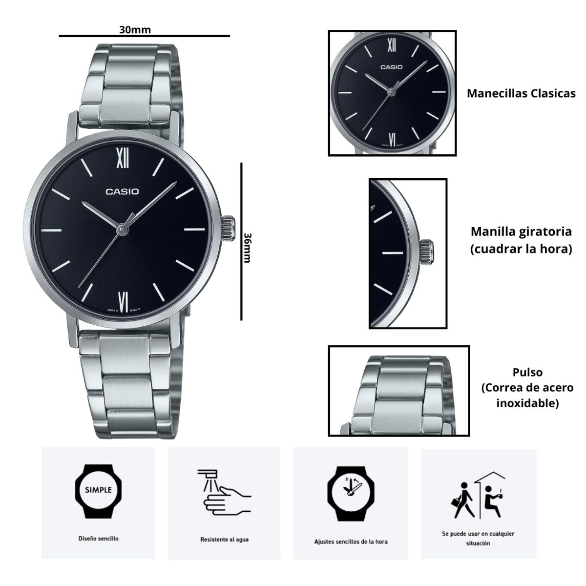 CASIO - Reloj Casio  LTP-VT02D-1A Diseño Elegante