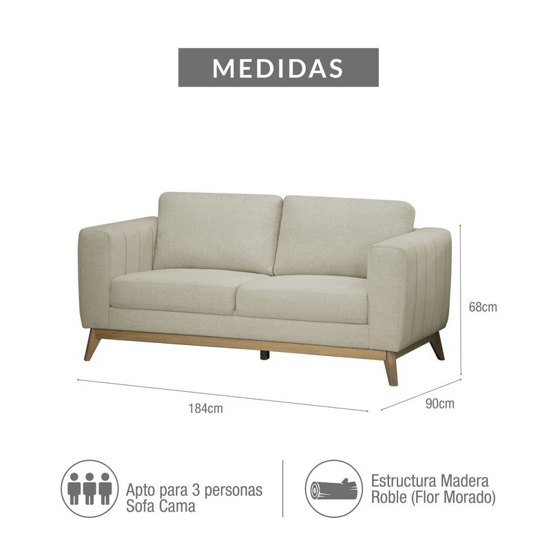 ELITE LIVING - SOFA 3P REGINA MADERA NATURAL TIPO MICROFIBRA BIEGE