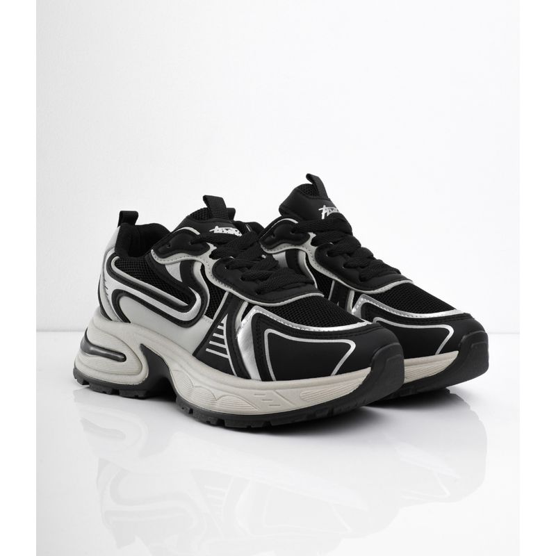 CALZADO ADRENALINA - Tenis negros con líneas gris y plataforma brigitte