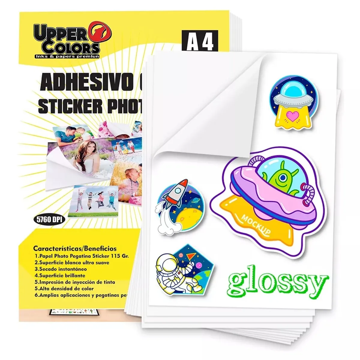 GENERICO - Papel Fotográfico Blanco Upper colors Adhesivo X 50 Hojas A4