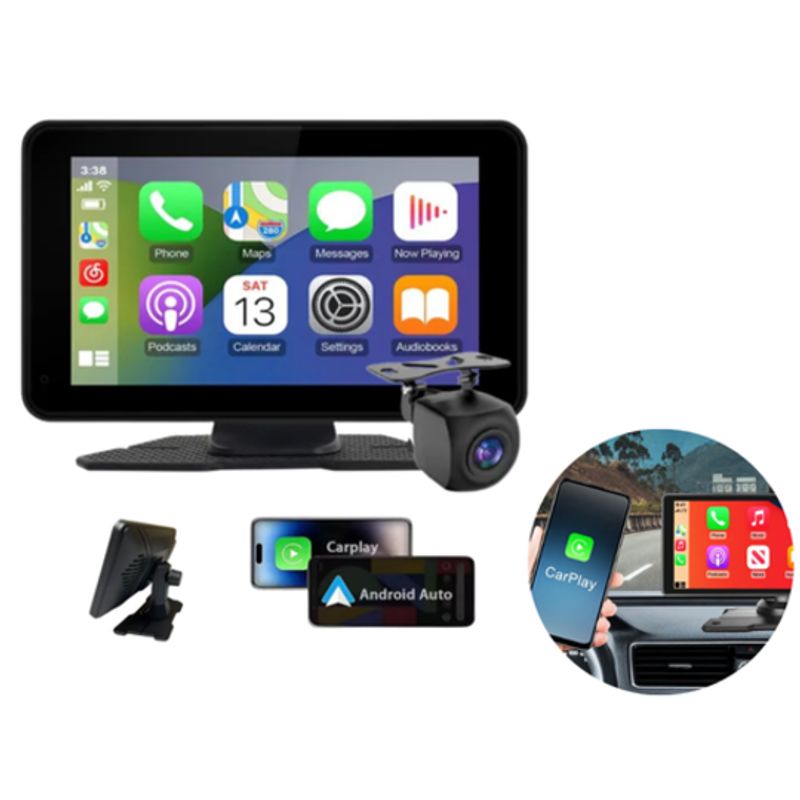 SHUNGA - Pantalla Portátil Hd Carplay De 7 Pulgadas, Vista Trasera Inversa, Navegación De Coche Para Conexión Usb Bluetooth