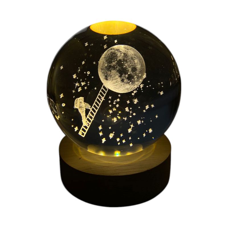 GENERICO - Lampara Esfera 3d Cristal De Astronauta Luna De 8cm + Base