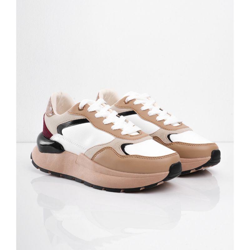 CALZADO ADRENALINA - Tenis plataforma café con blanco y detalles CHRISCAFE