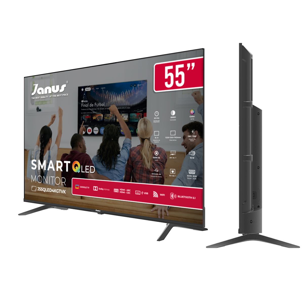 JANUS - Smart Monitor 55 pulgadas QLED Smart 4K  Alta resolución - Google TV