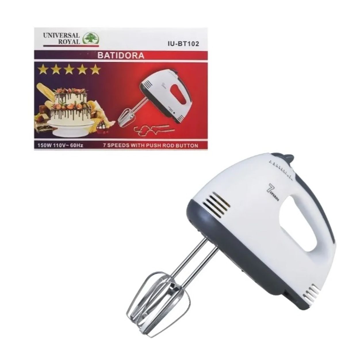 GENERICO - BATIDORA ELÉCTRICA DE MANO 7 VELOCIDADES 150W