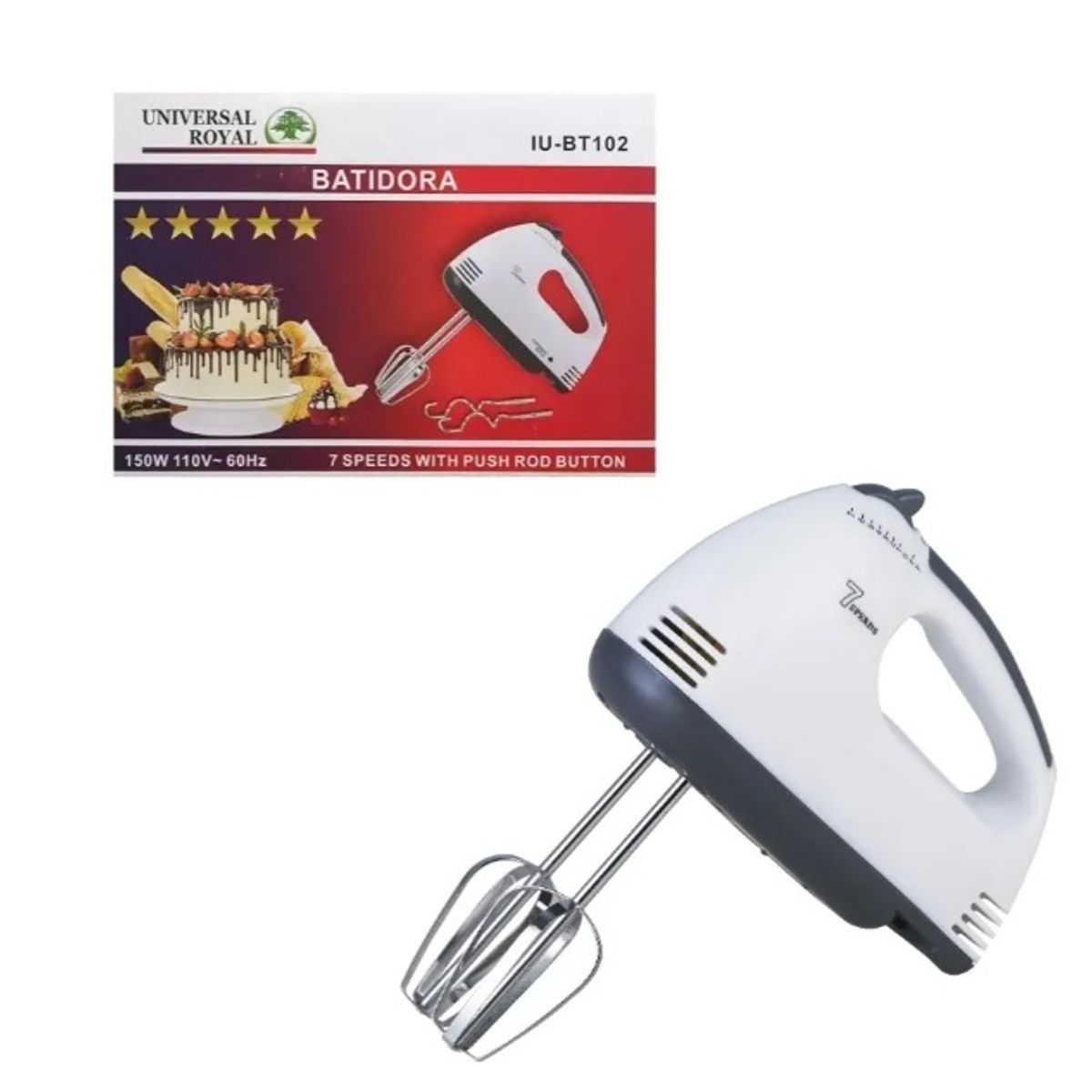 GENERICO - BATIDORA ELÉCTRICA DE MANO 7 VELOCIDADES 150W