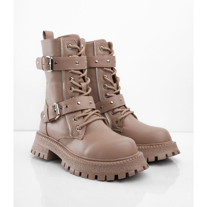 CALZADO ADRENALINA - Botas tipo militar de cordón y correas taupe hanna