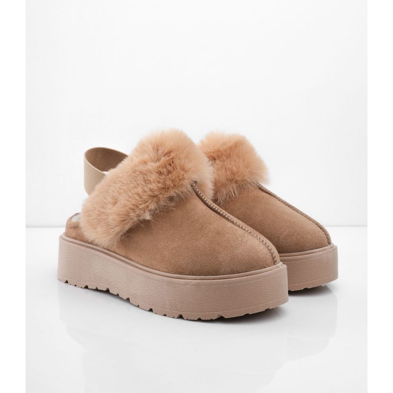 CALZADO ADRENALINA - Suecos taupe con peluche machiato