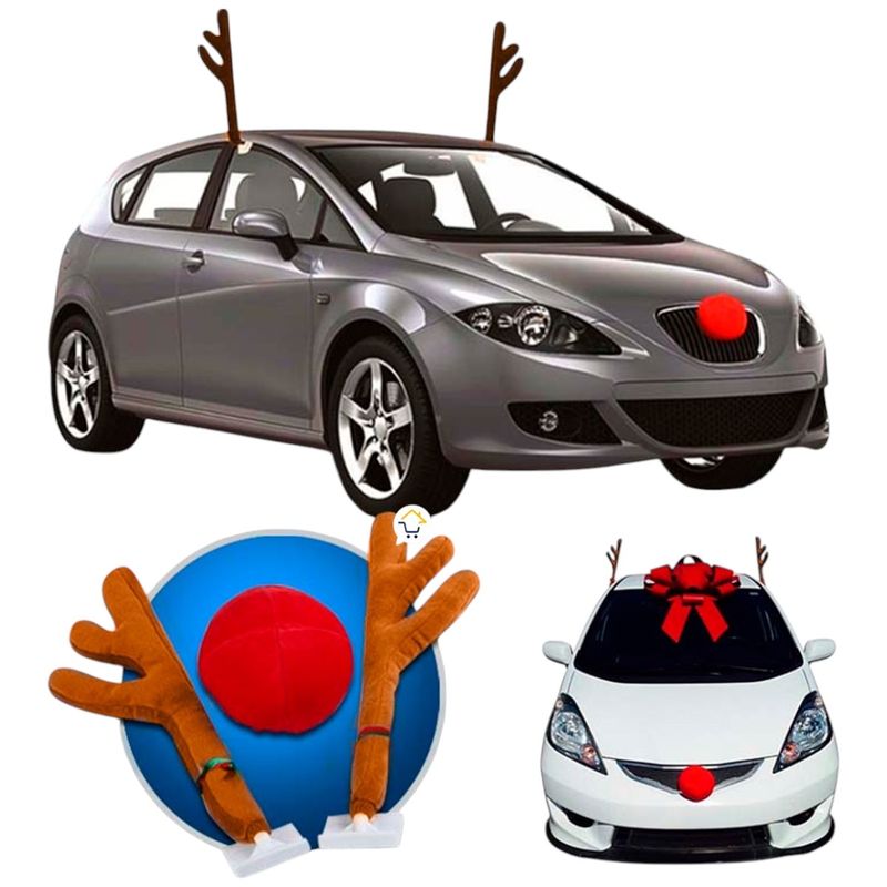 GENERICO - Cachitos y Nariz Reno Navidad Para Carro Disfraz Resisten Agua C2025