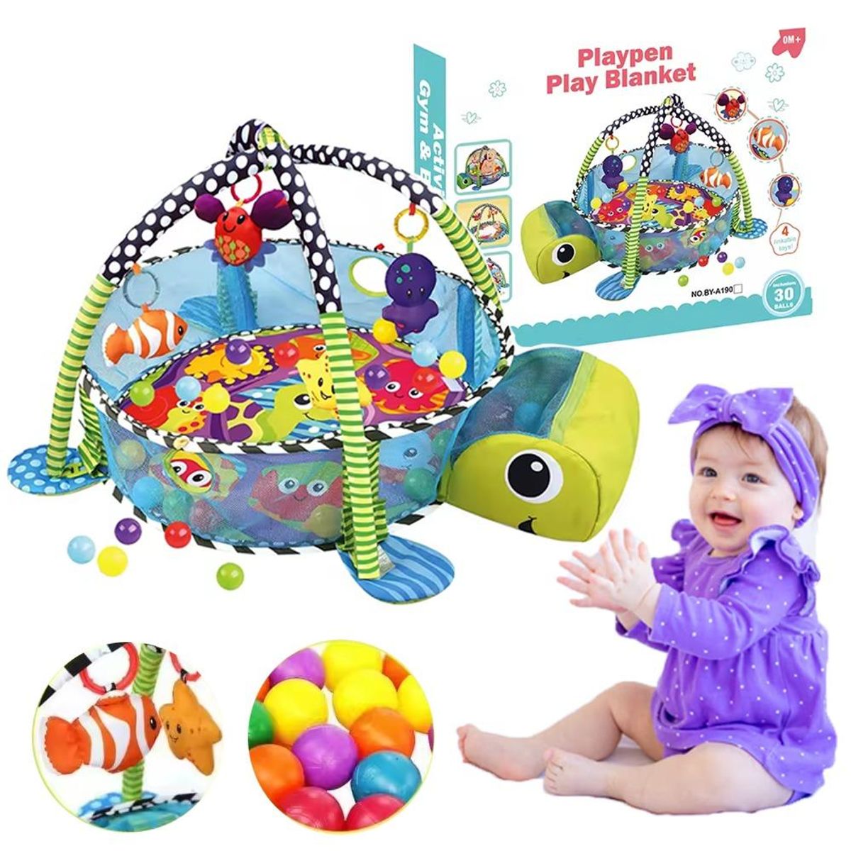 LANZURY IMPORTACIONES - Gimnasio de actividades para bebés y pozo de pelotas 3 en 1 tortuga