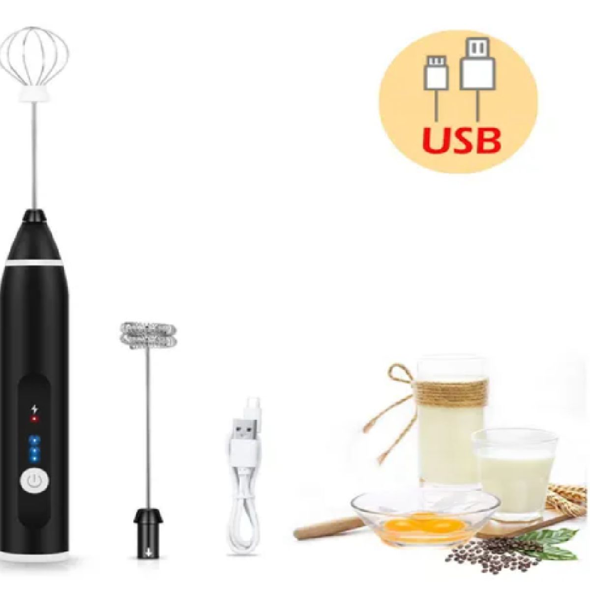 GENERICO - BATIDORA ESPUMADORA ELECTRICA CON ACCESORIOS