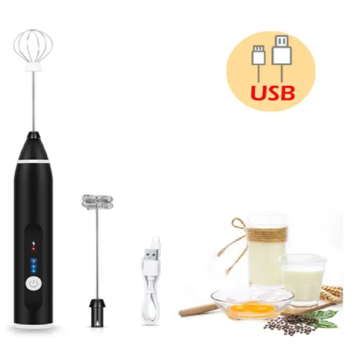 GENERICO - BATIDORA ESPUMADORA ELECTRICA CON ACCESORIOS