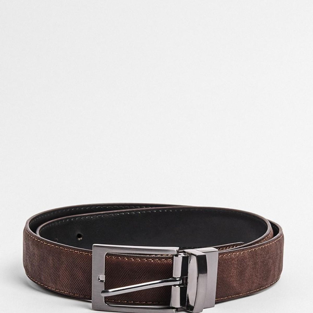 KOAJ - KOAJ Cinturón café reversible con hebilla cuadrada metálica Hombre