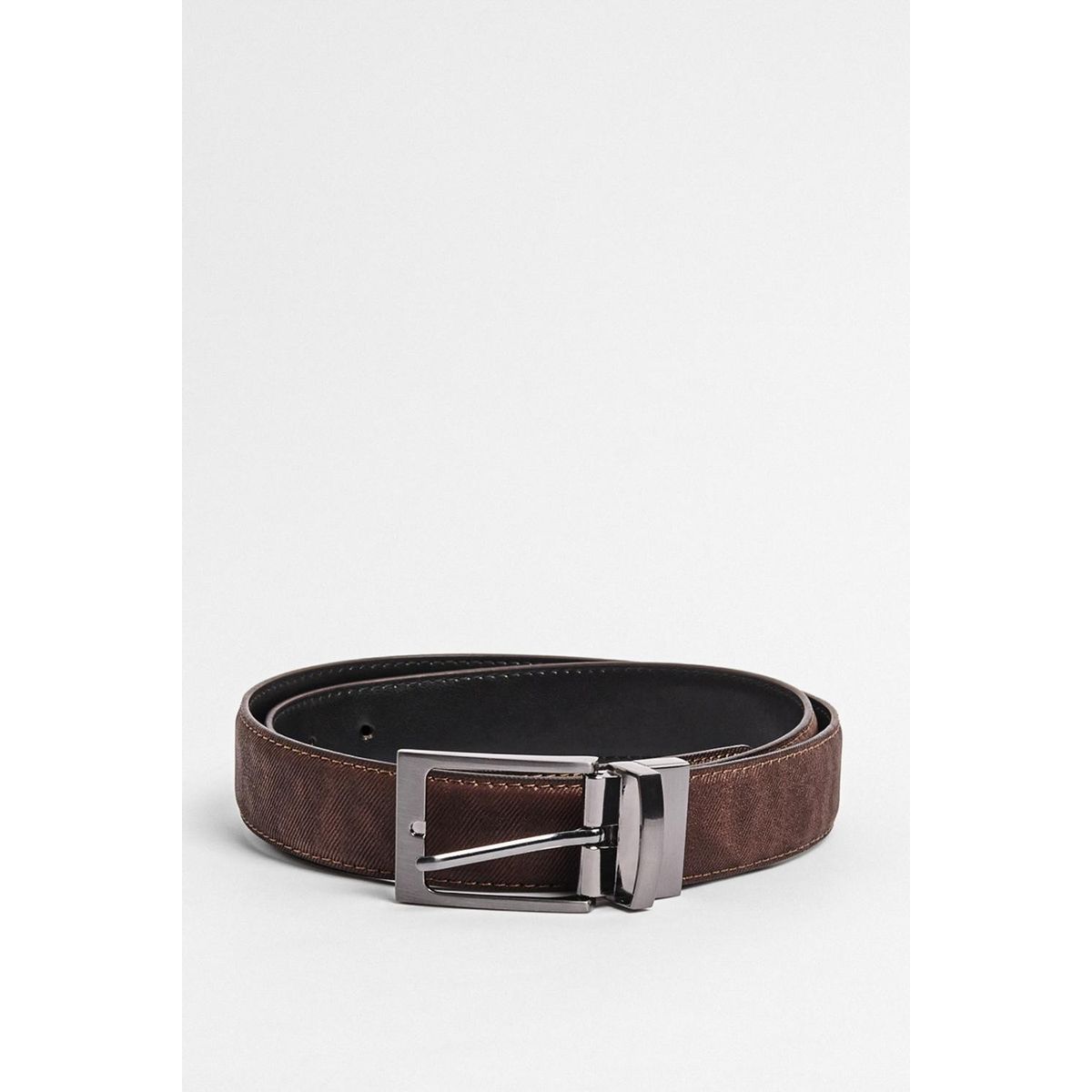 KOAJ - KOAJ Cinturón café reversible con hebilla cuadrada metálica Hombre