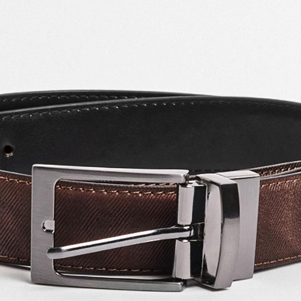 KOAJ - KOAJ Cinturón café reversible con hebilla cuadrada metálica Hombre