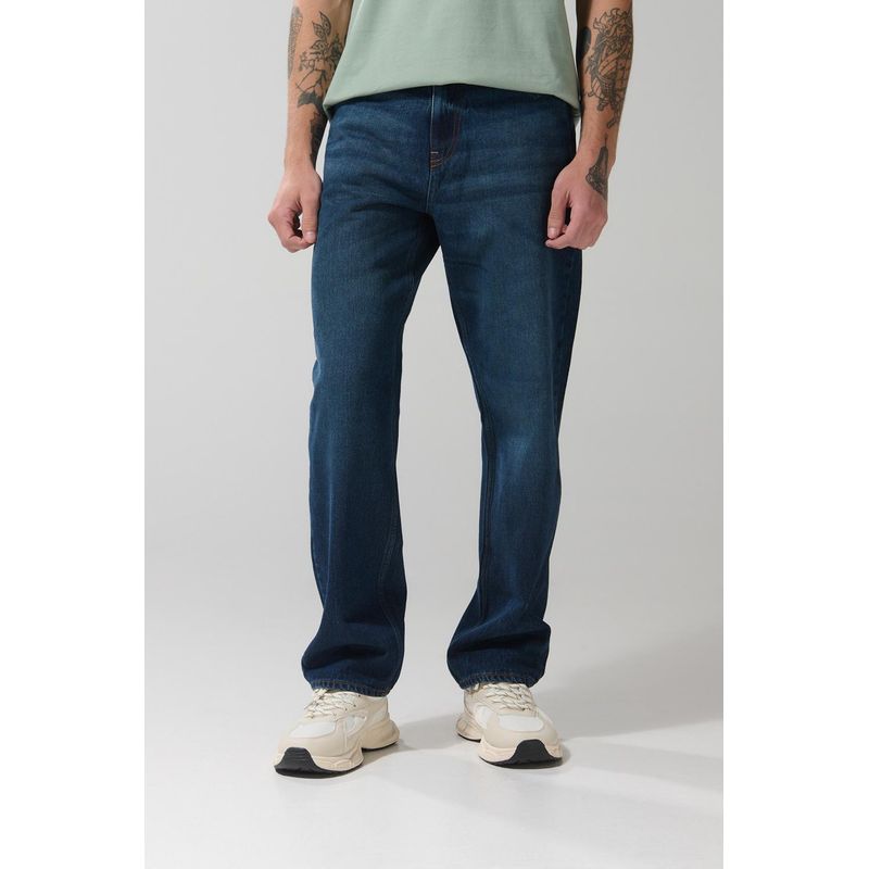KOAJ - KOAJ Jean baggy para hombre en tono azul oscuro cuenta con c Hombre