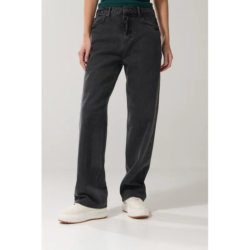 KOAJ - KOAJ Jean bota recta 90´S gris oscuro con tiro alto Mujer