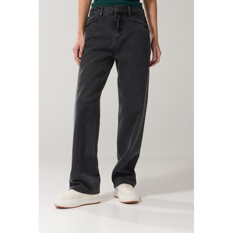 KOAJ - KOAJ Jean bota recta 90´S gris oscuro con tiro alto Mujer