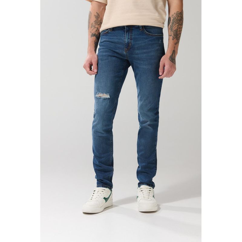 KOAJ - KOAJ Jean azul oscuro slim para hombre cuenta con cierre del Hombre