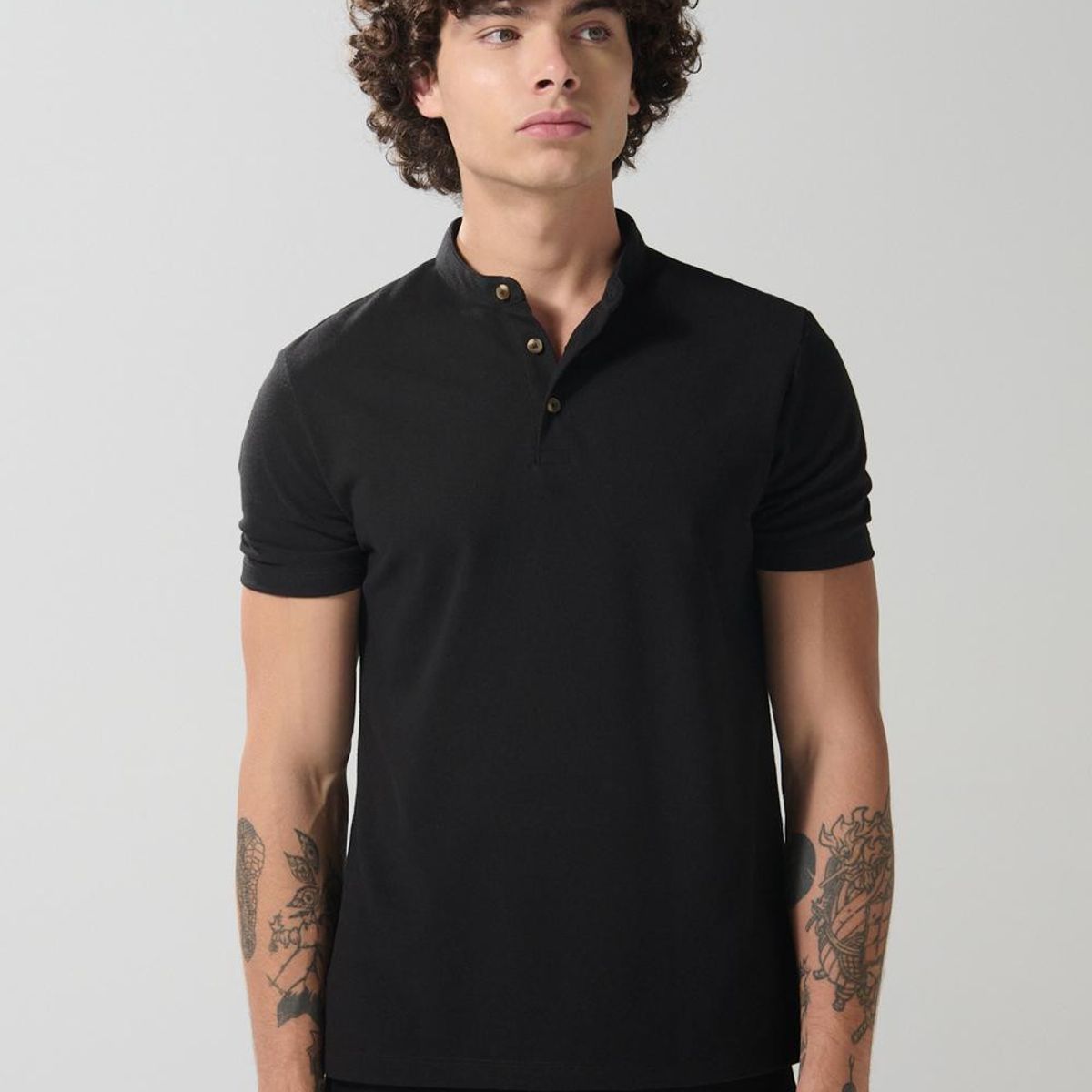 KOAJ - KOAJ Camiseta manga corta polo unicolor con cuello nerú Hombre