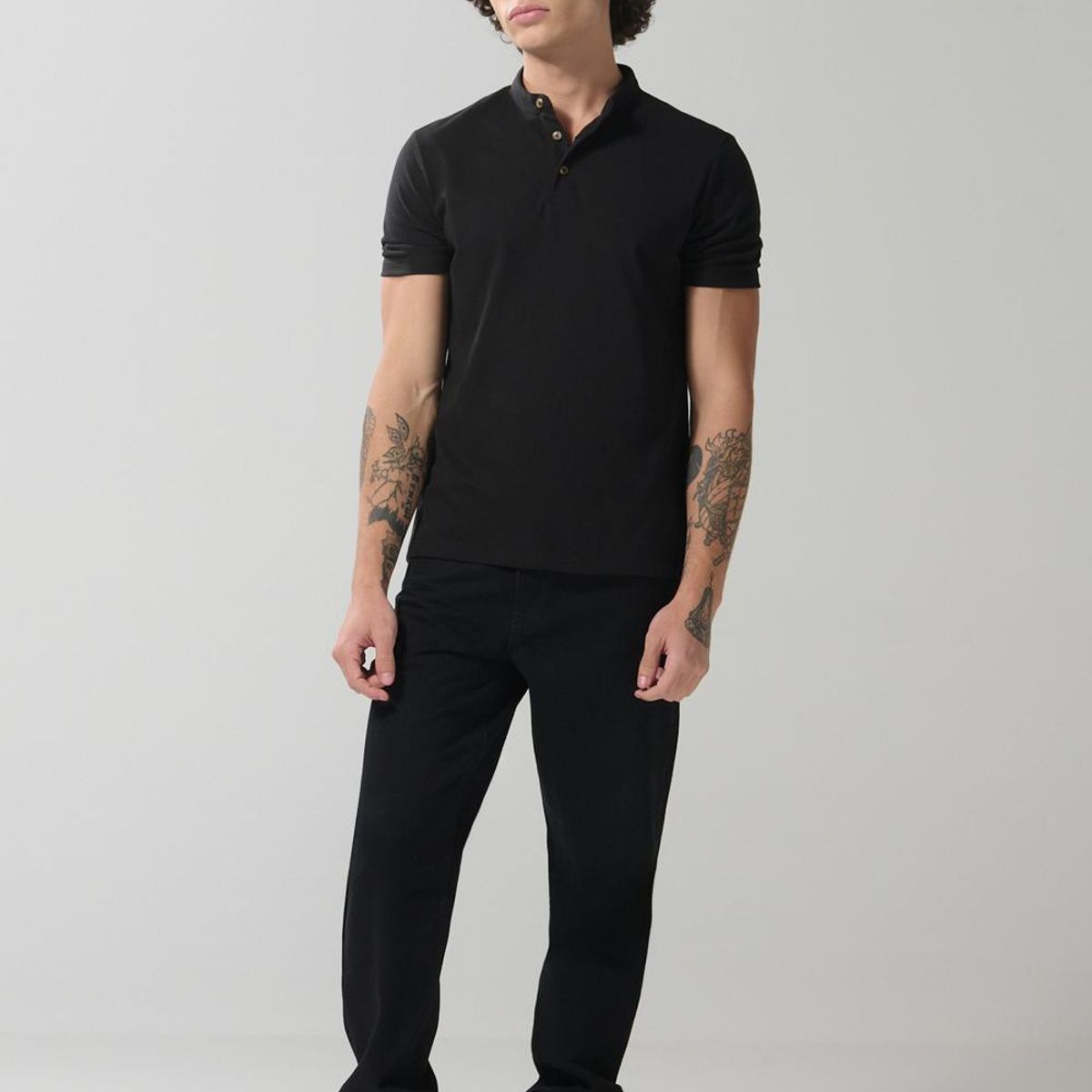 KOAJ - KOAJ Camiseta manga corta polo unicolor con cuello nerú Hombre