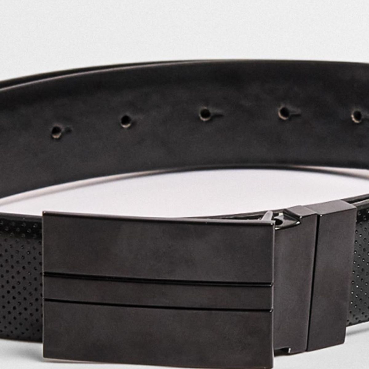 KOAJ - KOAJ Cinturón reversible negro con hebilla rectangular y te Hombre