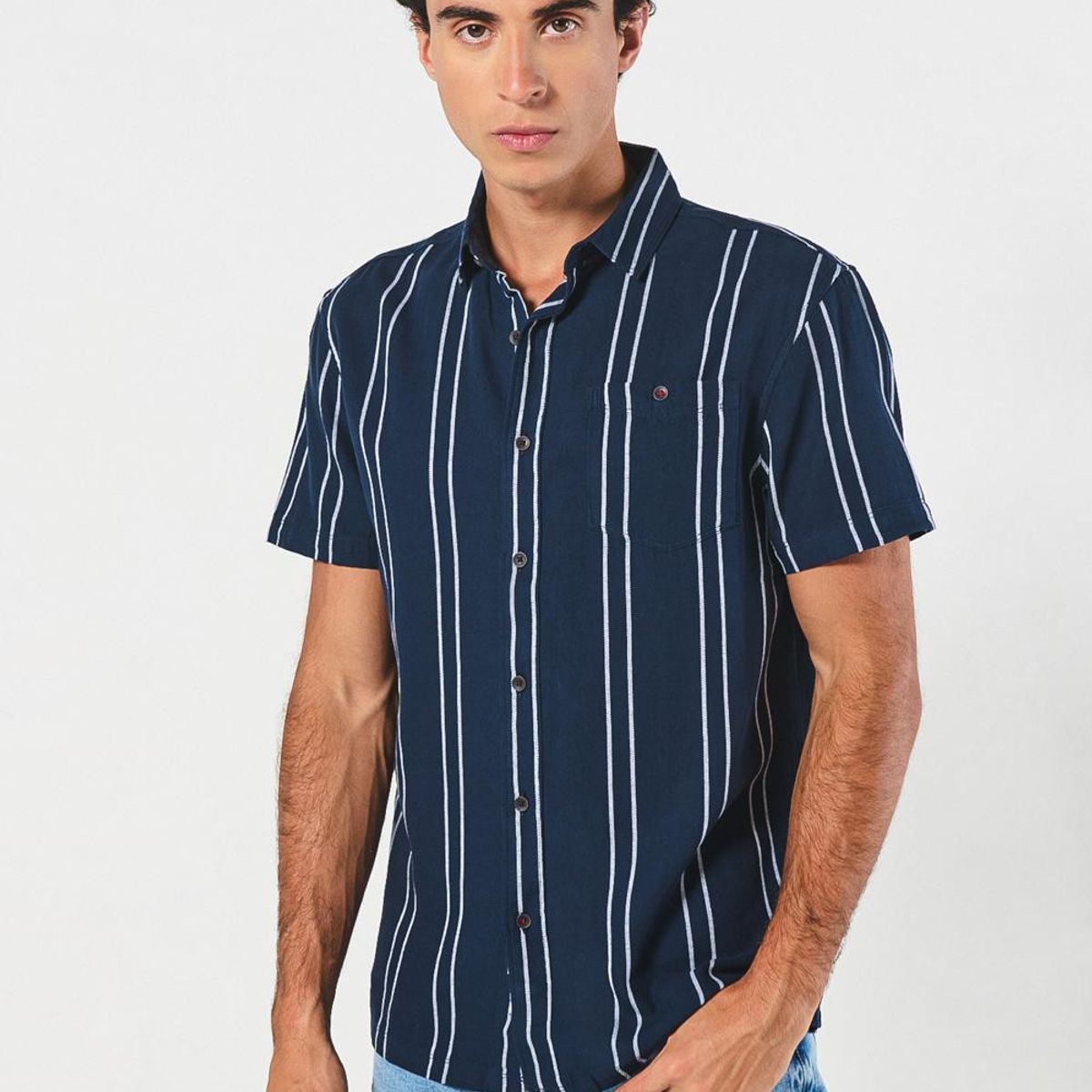 KOAJ - KOAJ Camisa cuello sport collar unicolor a rayas con manga c Hombre