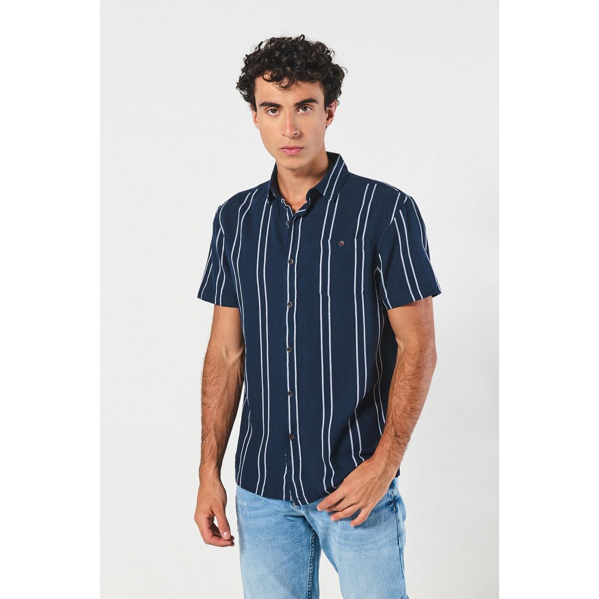 KOAJ - KOAJ Camisa cuello sport collar unicolor a rayas con manga c Hombre
