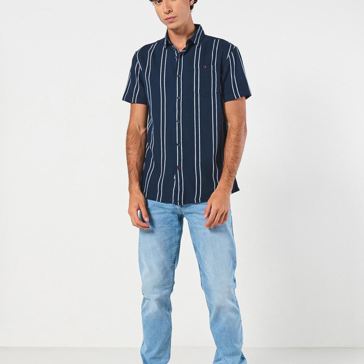 KOAJ - KOAJ Camisa cuello sport collar unicolor a rayas con manga c Hombre