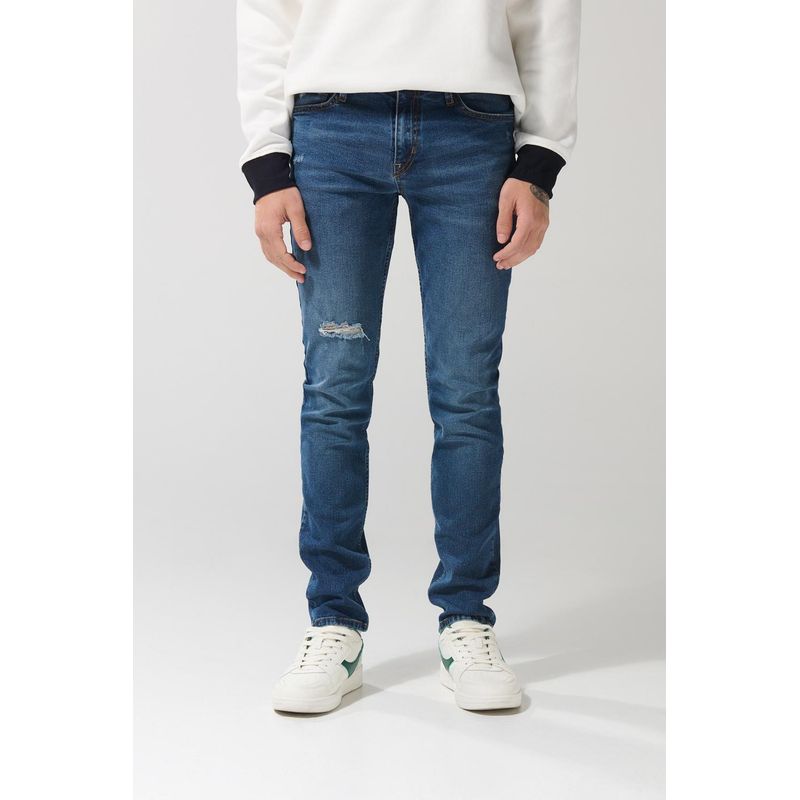 KOAJ - KOAJ Jean azul oscuro slim para hombre cuenta con cierre del Hombre