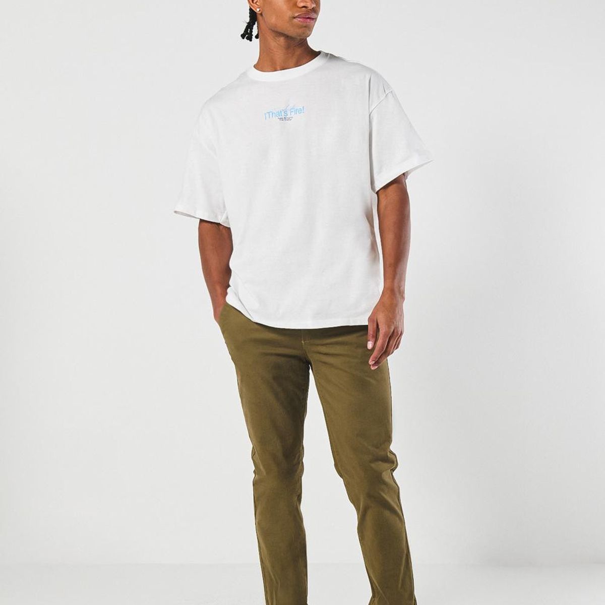 KOAJ - KOAJ Pantalón unicolor slim en dril con bolsillos y tiro med Hombre