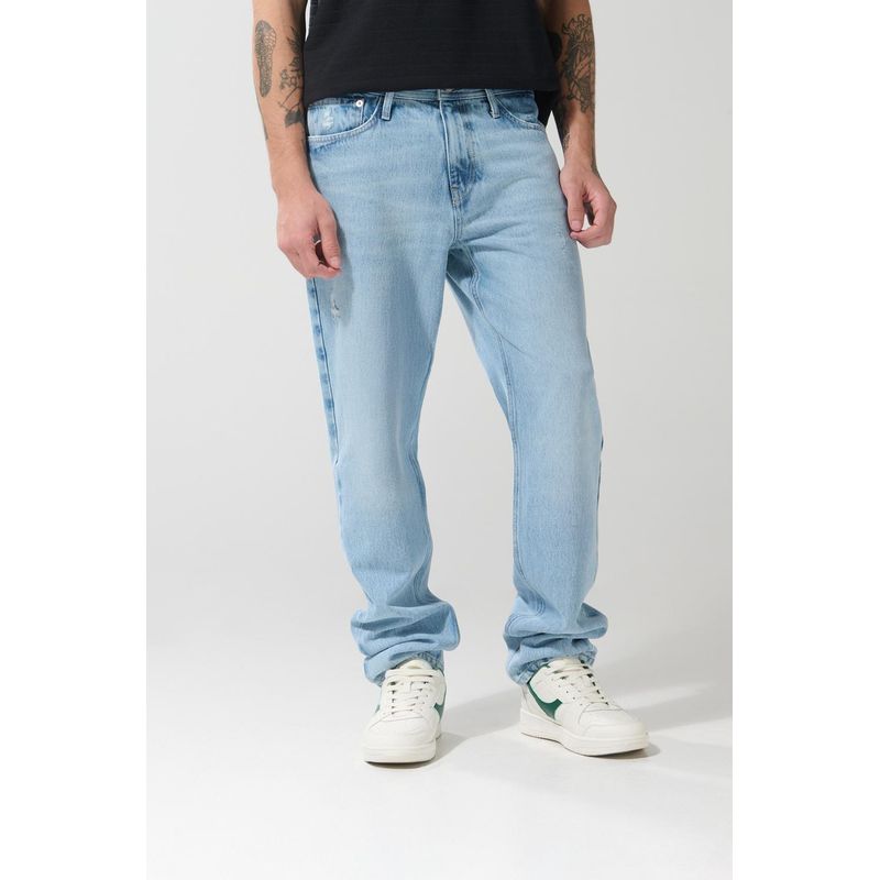 KOAJ - KOAJ Jean azul claro 90´S con bota recta y desgastes ligeros Hombre