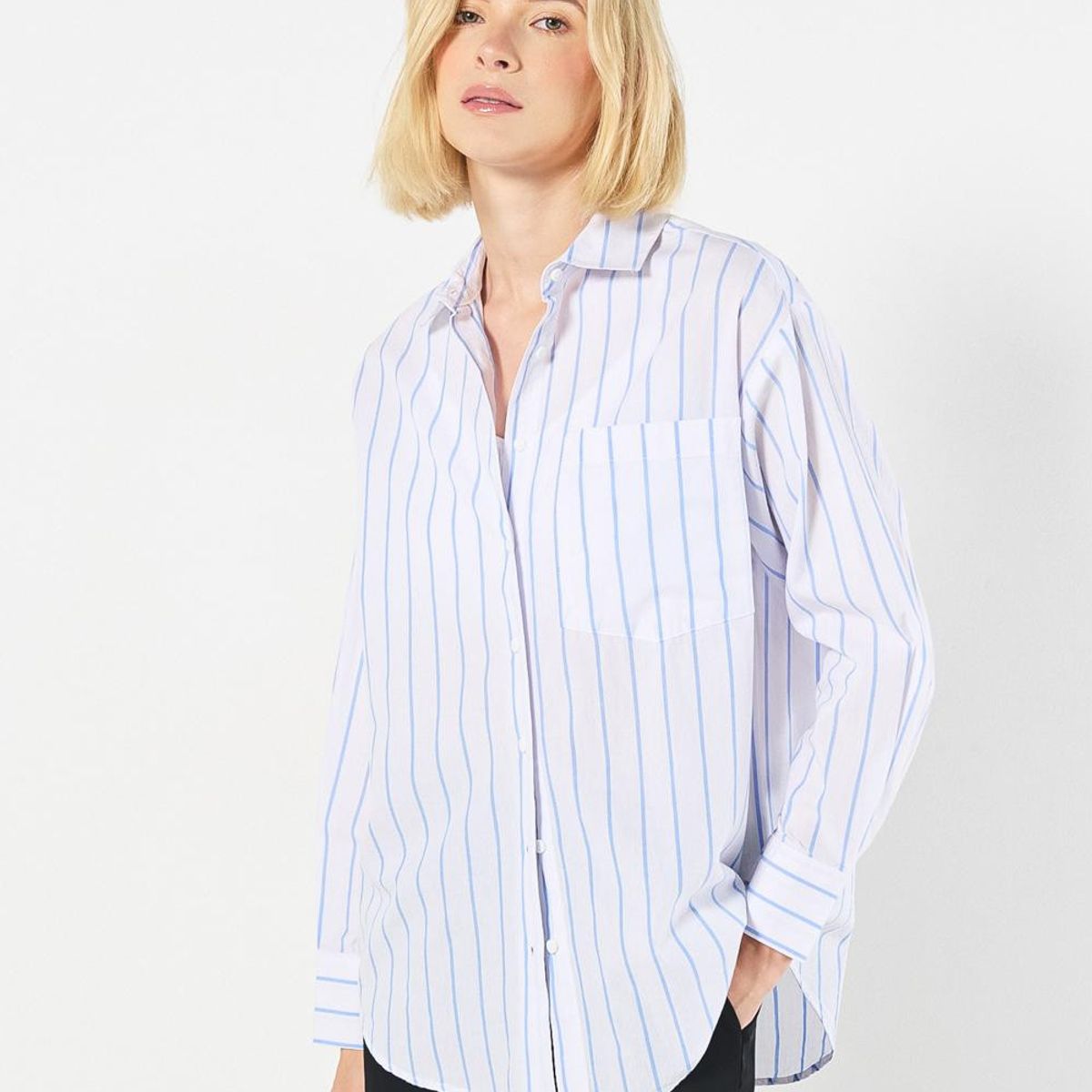 KOAJ - KOAJ Blusa unicolor manga larga a rayas con bolsillo Mujer