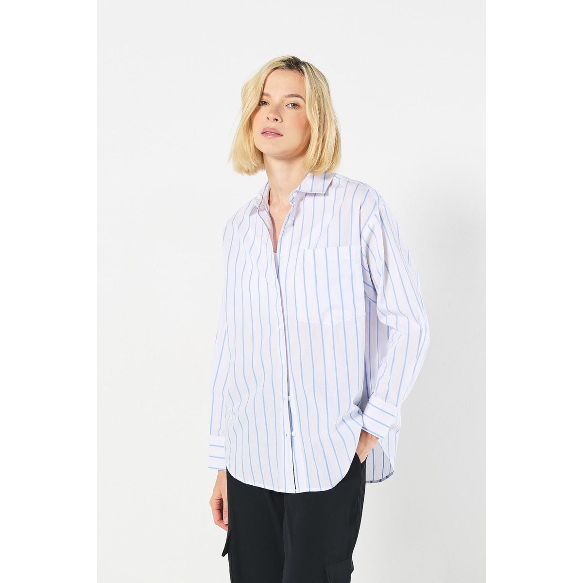 KOAJ - KOAJ Blusa unicolor manga larga a rayas con bolsillo Mujer