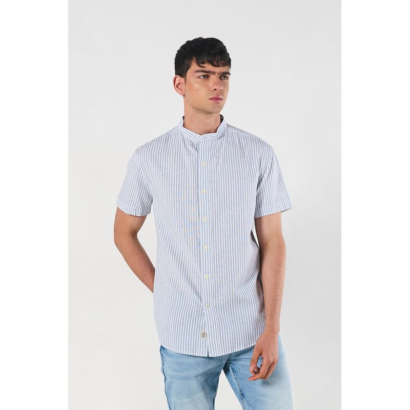 KOAJ - KOAJ Camisa con cuello neru o mao con detalles internos en t Hombre