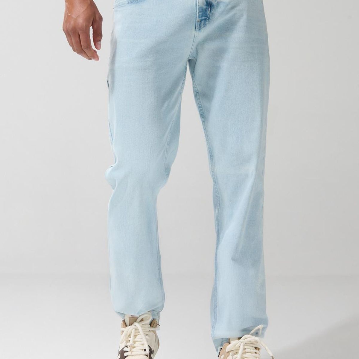 KOAJ - KOAJ Jean tiro bajo azul claro tipo slim ajustado con desgas Hombre