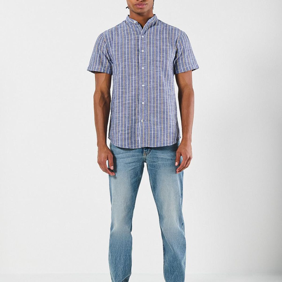 KOAJ - KOAJ Camisa cuello neru o mao, manga corta en slim fit, a ra Hombre