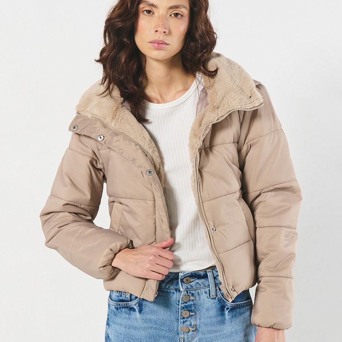 KOAJ - KOAJ Chaqueta unicolor cuello alto acolchada con cremallera Mujer