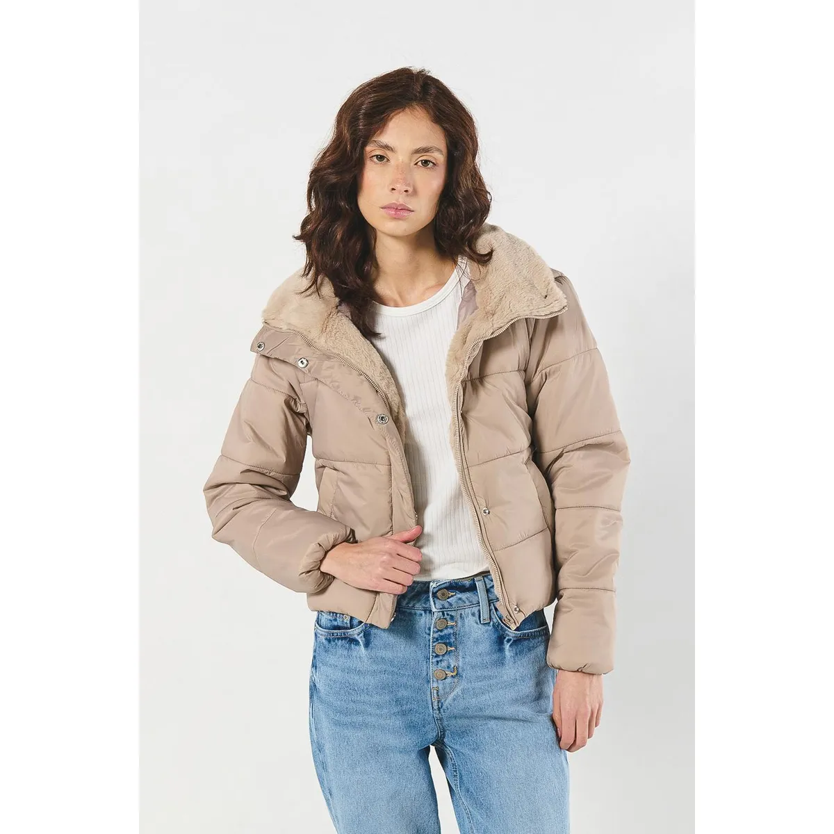KOAJ - KOAJ Chaqueta unicolor cuello alto acolchada con cremallera Mujer