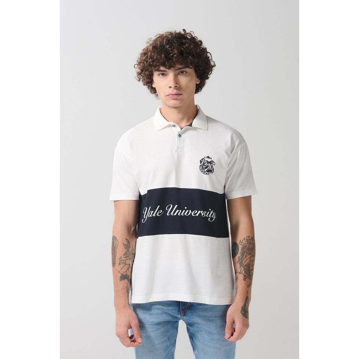 KOAJ - KOAJ Camiseta polo unicolor con diseño de Yale y manga cort Hombre