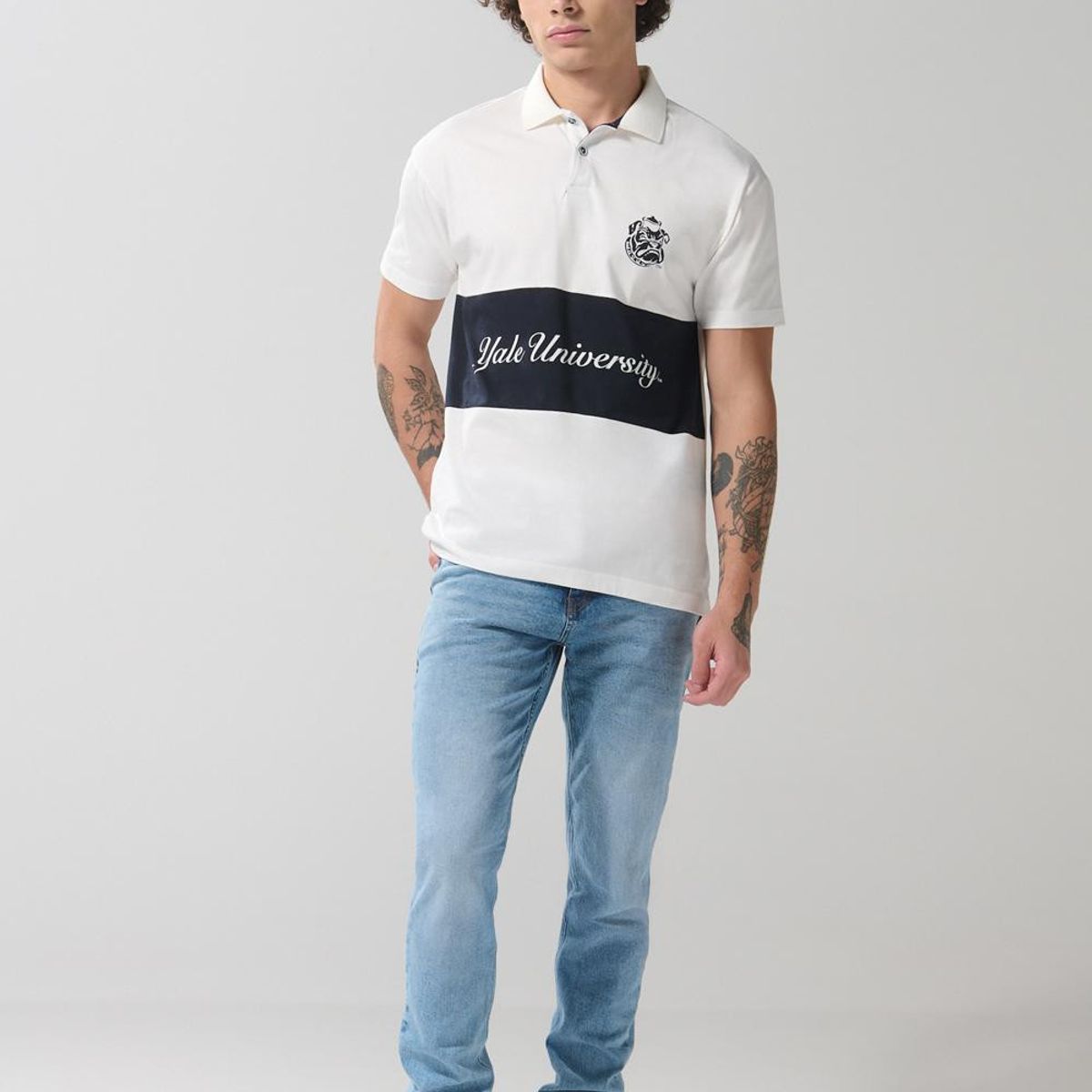 KOAJ - KOAJ Camiseta polo unicolor con diseño de Yale y manga cort Hombre