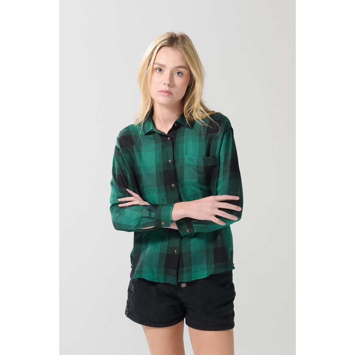 KOAJ - KOAJ Blusa unicolor manga larga con botones y diseños de cu Mujer