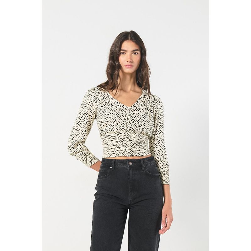 KOAJ - KOAJ BLUSA RAYON/ESTAMPADA ESCOTE V ENCAUCHADA MANGA LARGA. Mujer