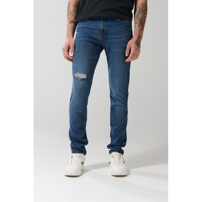 KOAJ - KOAJ Jean slim para hombre en tono azul oscuro cuenta con 5  Hombre