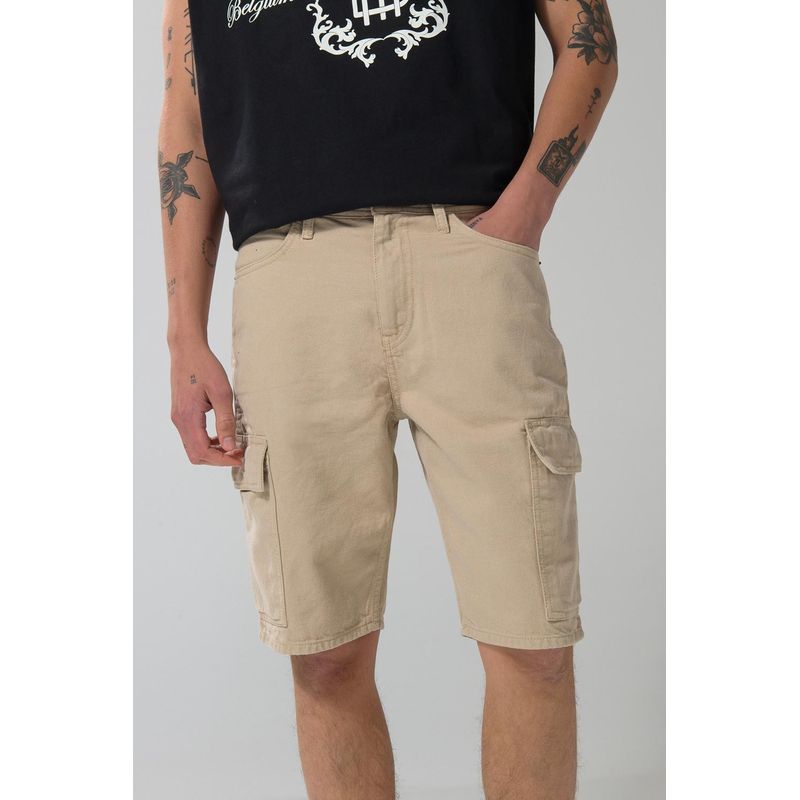 KOAJ - KOAJ Bermuda kaki clara cargo en dril con tiro bajo Hombre
