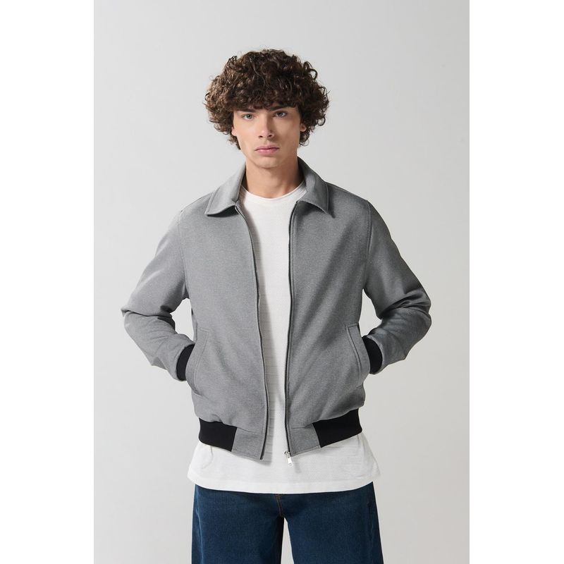 KOAJ - KOAJ Cazadora gris con cuello tipo trucker Hombre